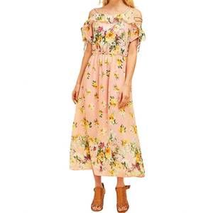 NEW ENTRO floral lace up maxi dress in pink